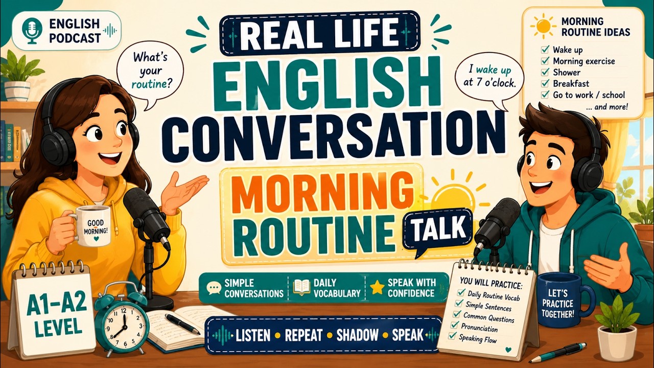 Real Life English Conversation: Morning Routine Talk | A1–A2 | English Podcast