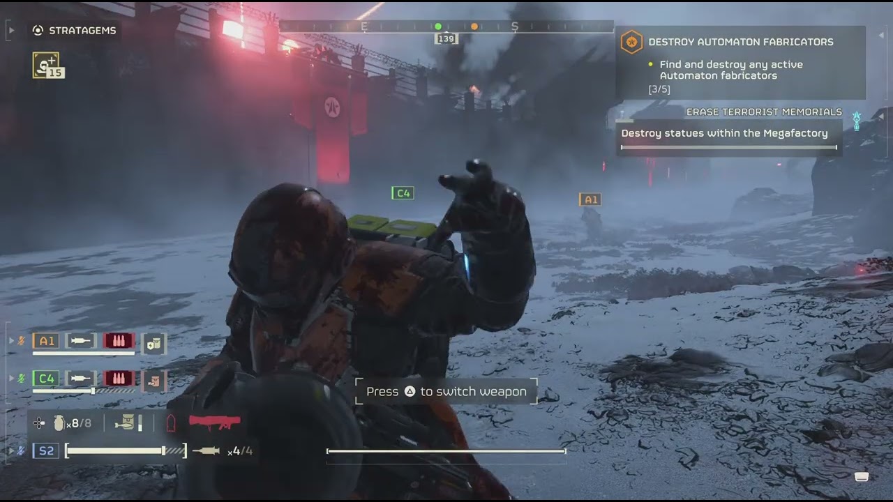 Helldivers 2 fighting cyborgs and their vox engines on choepessa IV [diff 7]