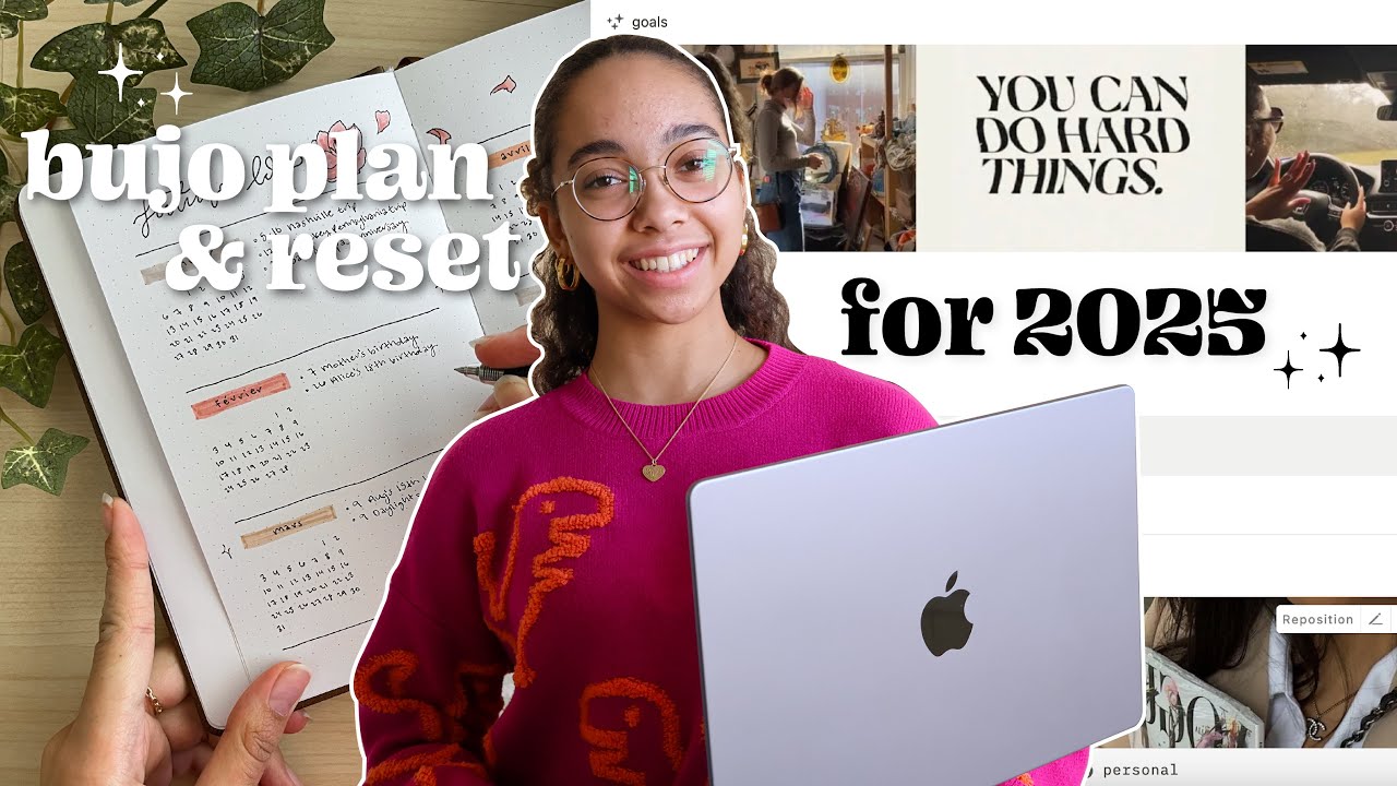 ultimate reset for 2025 🌸 bullet journaling, notion tour, goal setting, & vision boarding :)