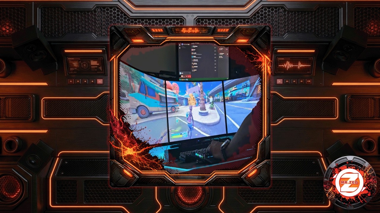 Fortnite on 3x 27 inch curve monitors 7680x1440