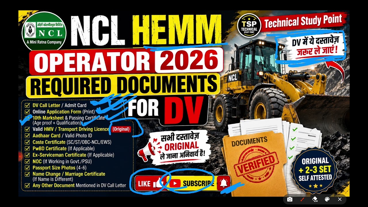NCL HEMM OPERATOR REQUIRED DOCUMENTS FOR DOCUMENT VERIFICATION 2026
