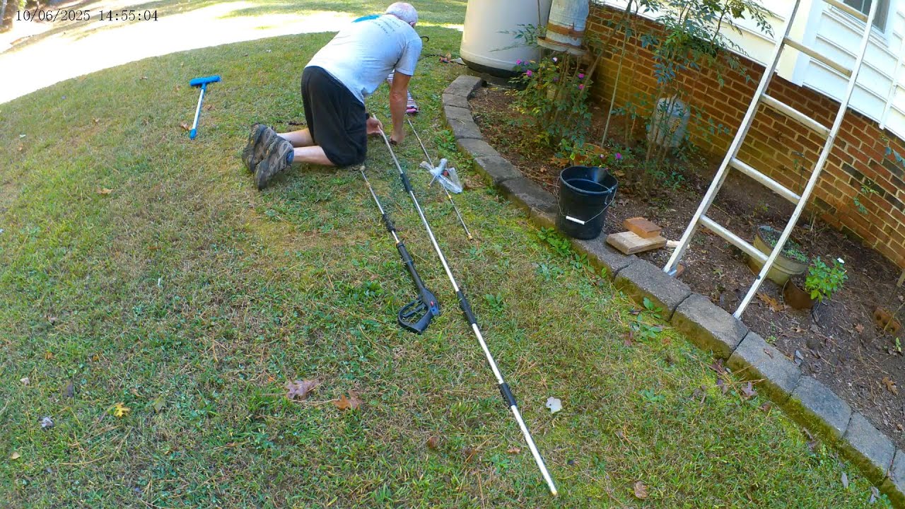 Using different attachments to pressure wash my house (Home Chores 45).