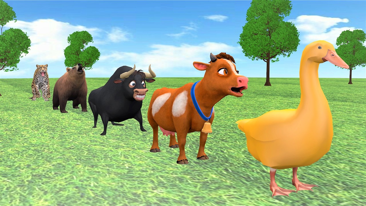 Long Slide Game With Leopard Bear Lion Ox Tiger 3D Animal Game Funny 3D Animals