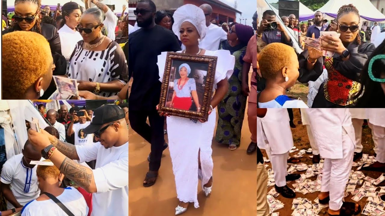 Ini Edo,Alex Ekubo,Yomi,Obi Cubana All Make Money Rain On IK Ogbonna At His Mom Burial Ceremony!