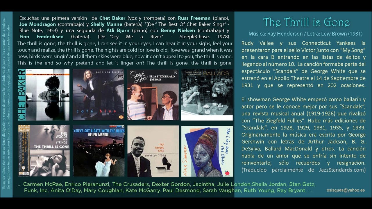 The Thrill is Gone (Ray Henderson / Lew Brown) - Chet Baker