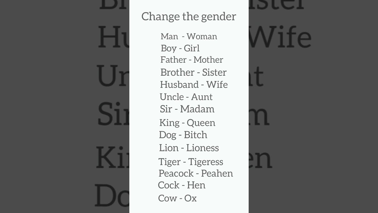 Change the gender/ Gender change/English gramar/Shorts