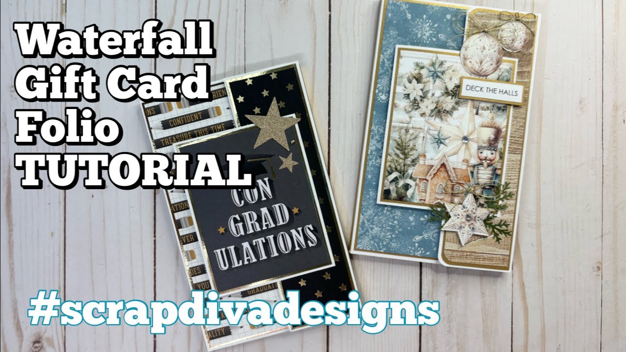 TUTORIAL Waterfall Gift Card Folio | Scrap Diva Designs DTP | Waterfall Card Making Set 