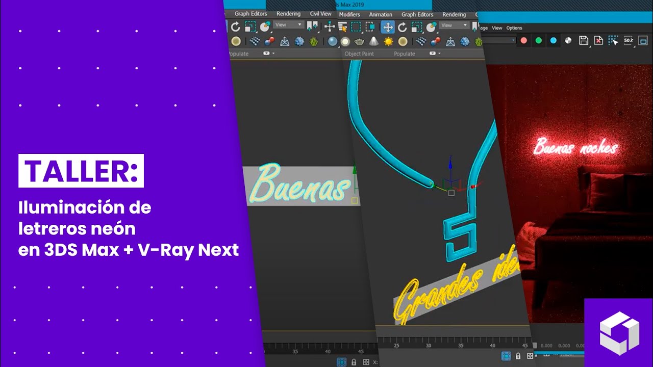 TALLER GRATUITO: “Iluminación de letreros neón en 3DS Max + V-Ray Next” + Material descargable