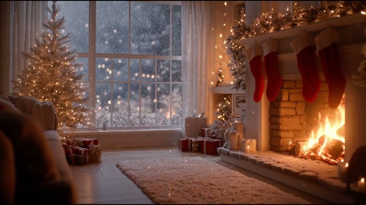 Cozy Christmas Fireplace 4K Wallpaper – Warm Living Room Ambience Loop