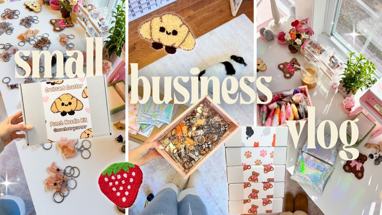 small business vlog | punch needle kit launch & packing orders