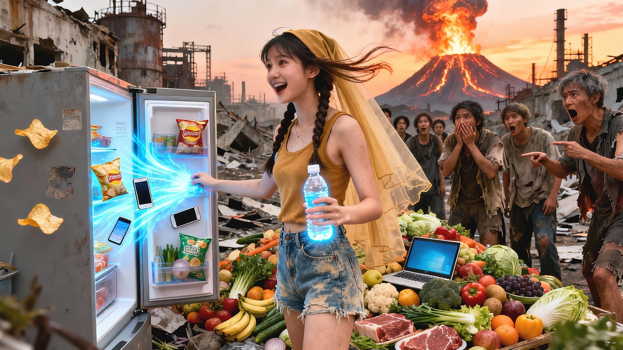 In the face of the apocalypse, a girl uses her special abilities to find a magic refrigerator...