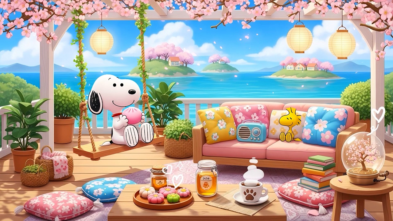 🌸 Snoopy’s Sakura Seaside Swing 🌊 Cozy Lofi Beats for Study & Relaxation 🌷Relax Lofi for Deep Focus