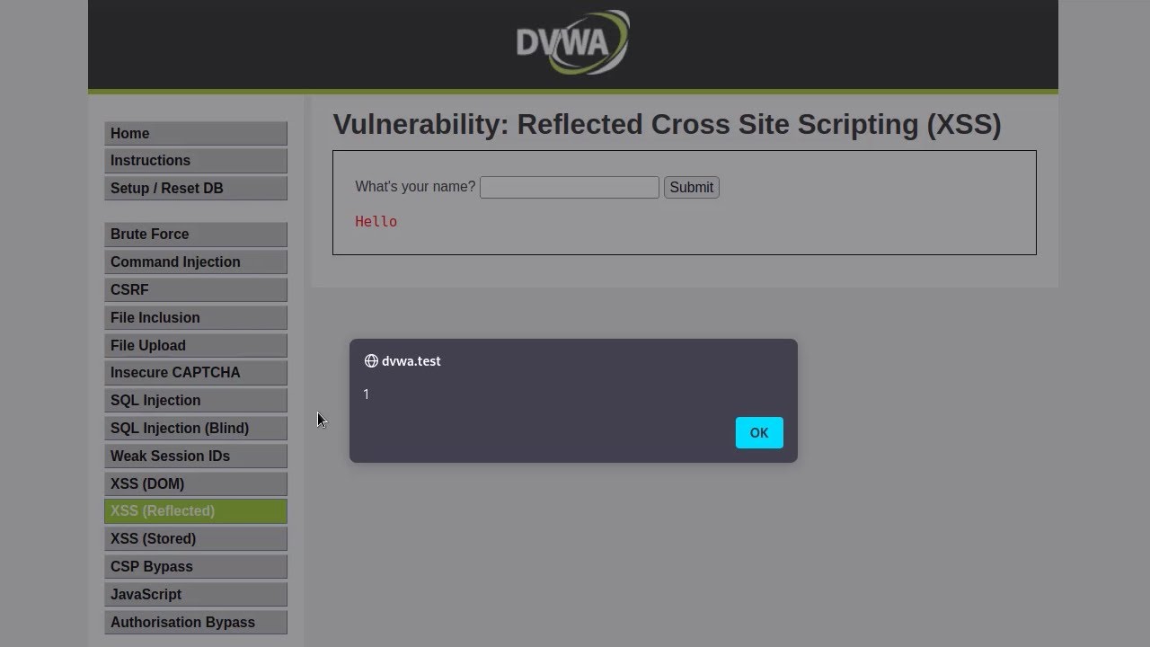 Finding and exploiting reflected XSS in DVWA