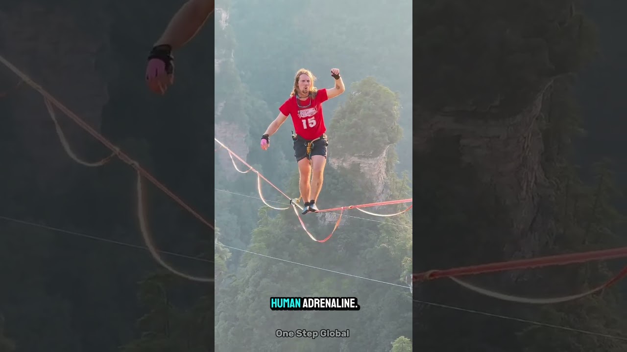 Insane Highline Walk Over a Canyon &ndash; Extreme Fearless Balance Challenge!