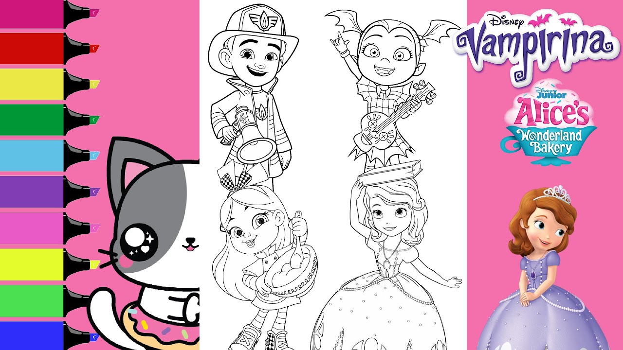 Disney JR Coloring Book Compilation Doc McStuffins Vampirina Spidey Sofia the First Firebuds