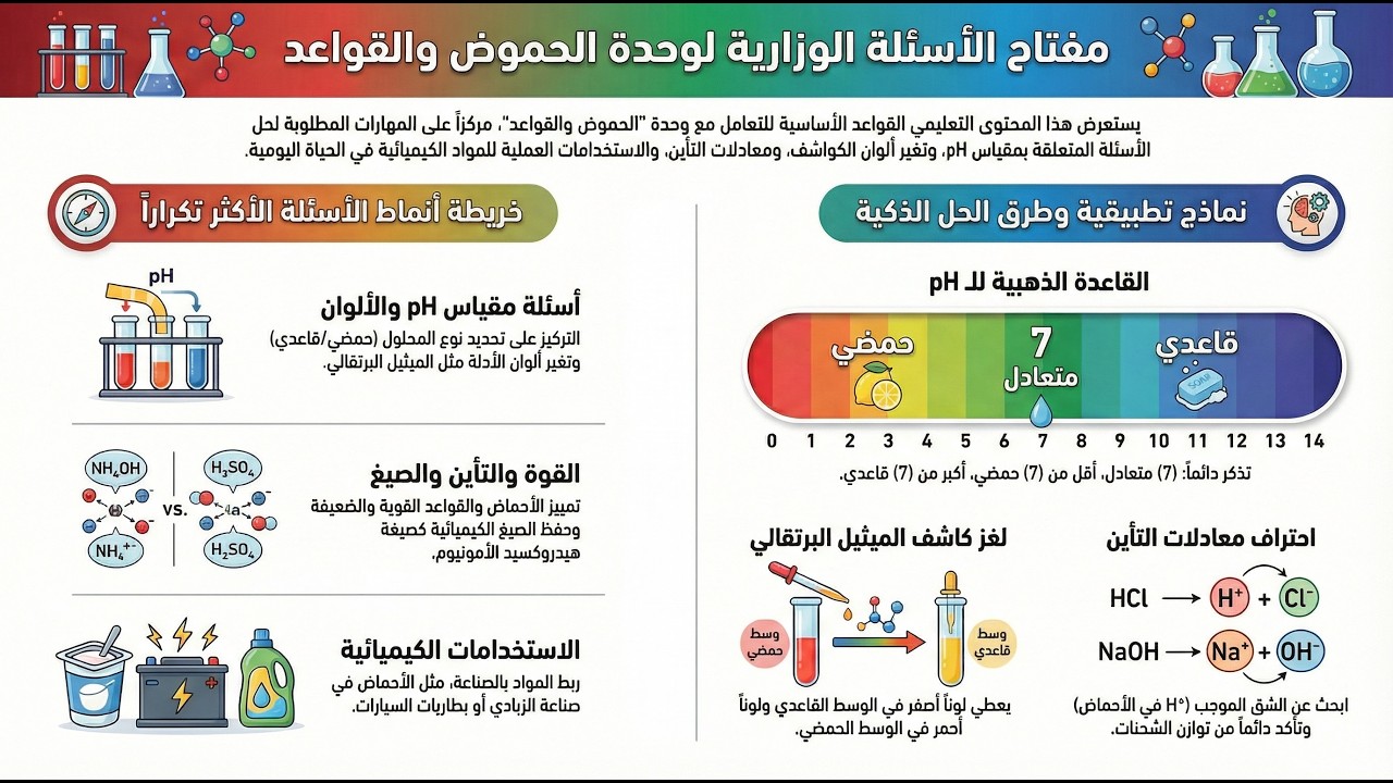 علوم الصف التاسع الاسئلة الوزارية الوحدة الثانية الحموض والقواعد