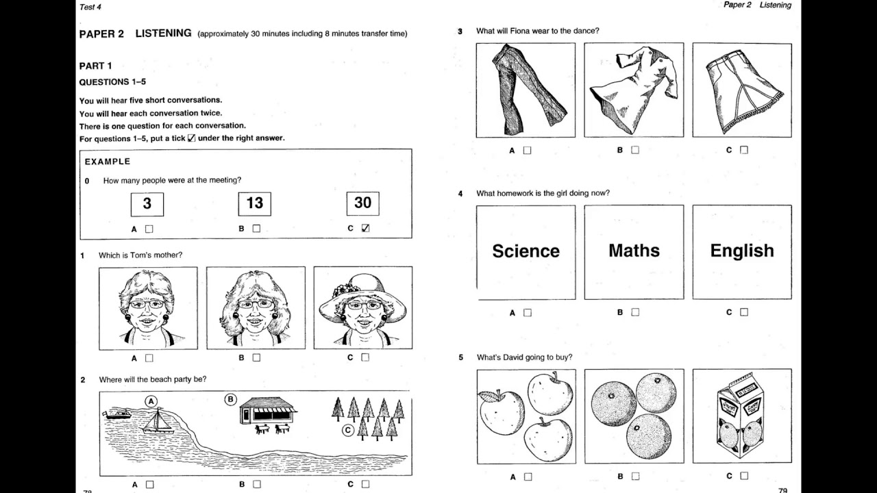 Listening A2, KET 3, Test 4, Part 1