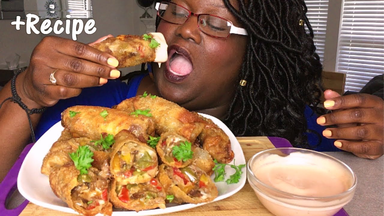 CHEESESTEAK EGG ROLLS 먹방 MUKBANG + RECIPE