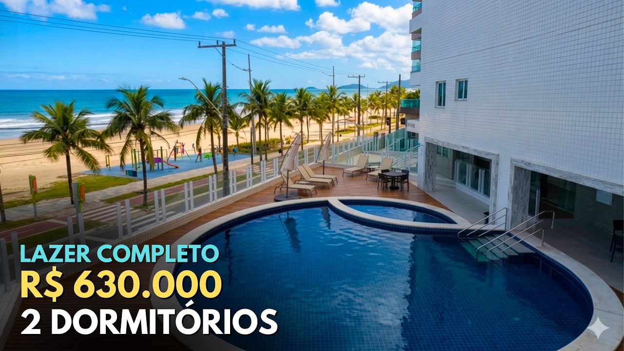 Apartamento frente mar com lazer de clube em Praia Grande 