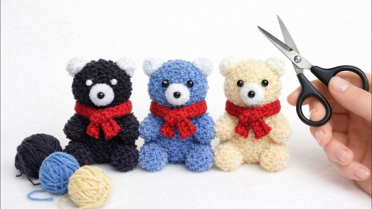 ساختن خرسک خوشکل و جذاب از نخ😍🐻‍❄️🐻‍❄️     Making a cute and attractive little bear out of yarn.
