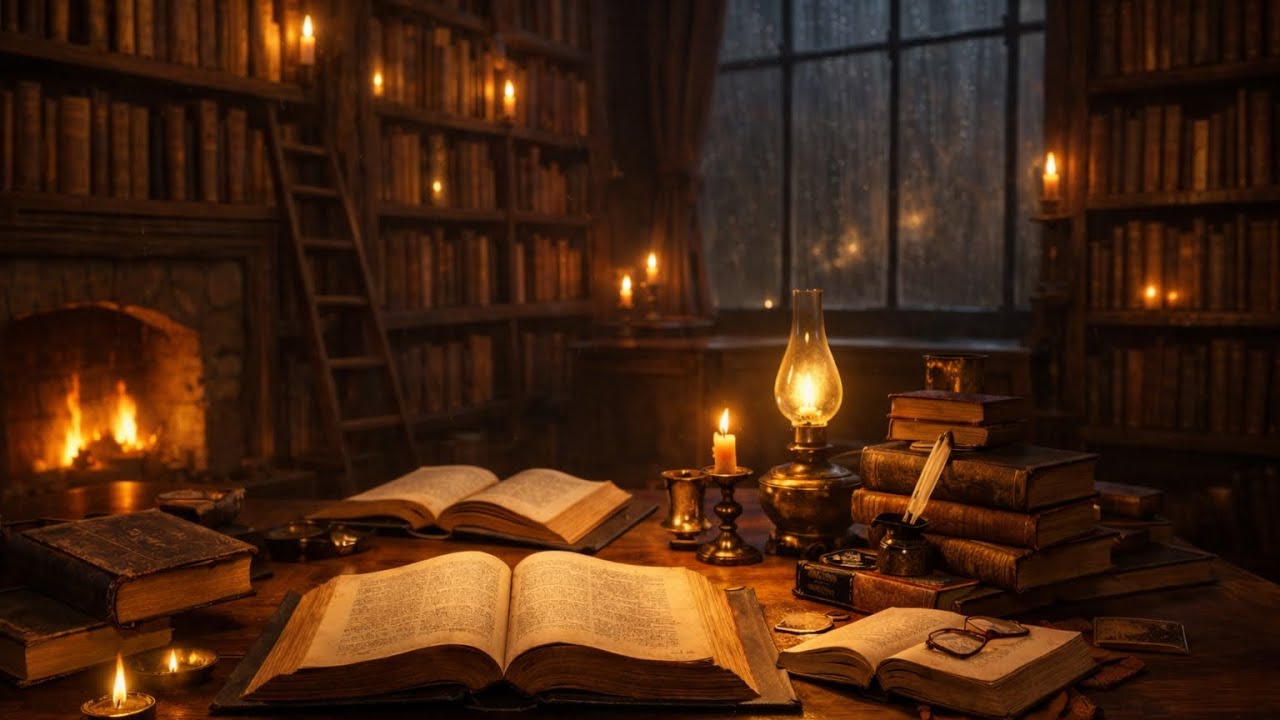 Candlelit Library Ambience 🕯️ Cozy Reading Atmosphere for Sleep, Study & Relax (8 Hours) 4k