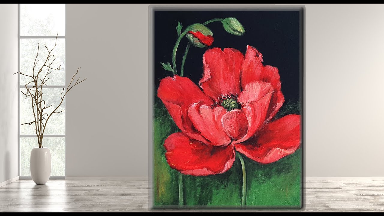 RED POPPY /Acrylic Painting /Simple Flower /STEP by STEP/ MariArtHome