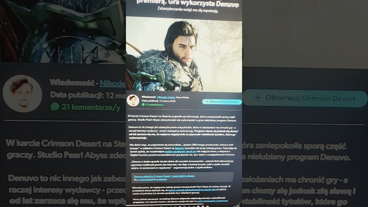 Crimson Desert i pojawiajace sie tuz przed samą premierą zabezpieczenie Denuvo ktore wkurza graczy