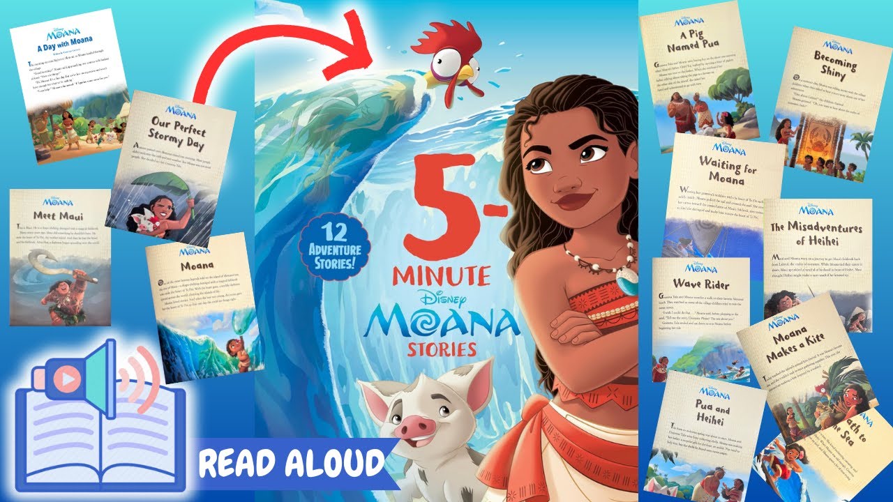 1 hour READ ALONG 5-Minute Moana Storybook Collection – 12 Tales | Disney Storytime for Kids