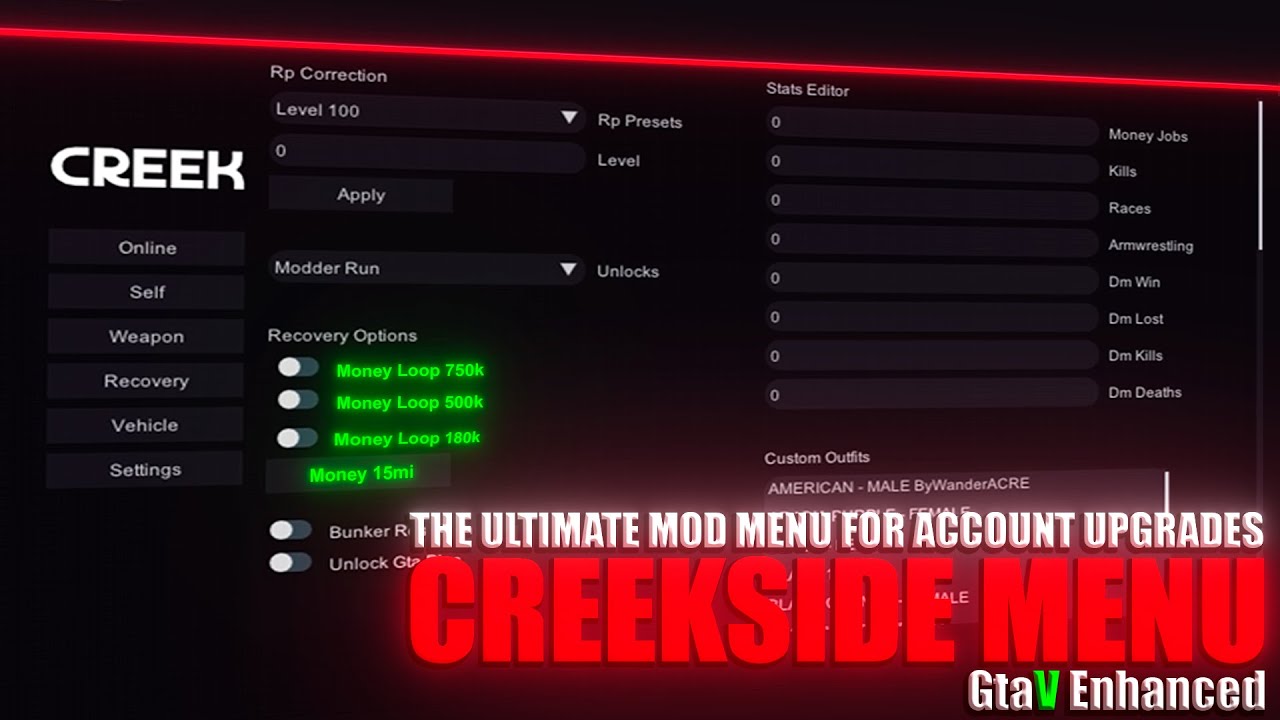THE BEST MOD MENU FOR GTA ENHANCED, CAN BE USED IN PUBLIC SESSIONS AND TO UPGRADE YOUR ACCONT!!!!!