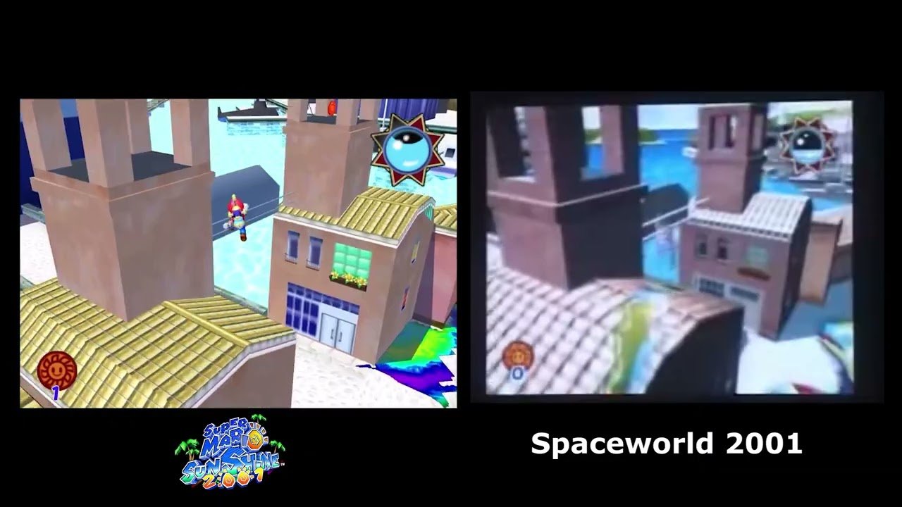 Super Mario Sunshine 2001 Spaceworld Trailer recreation comparison