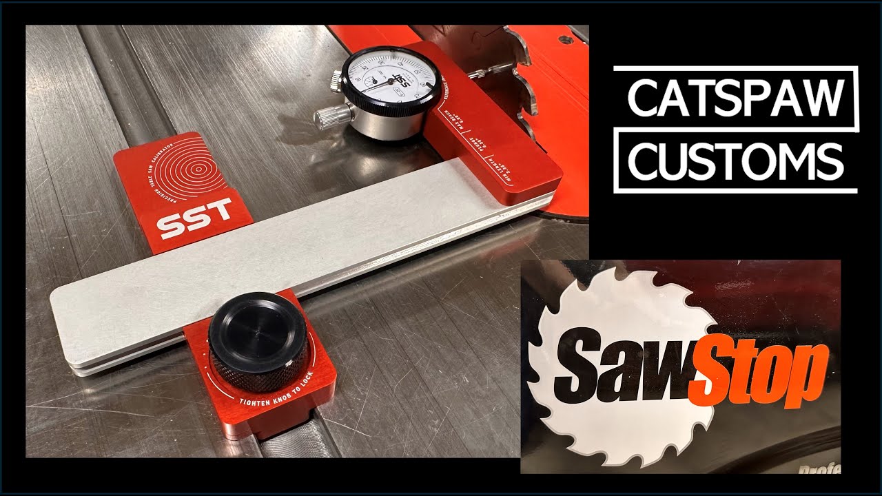Stupid Simple Tools Saw Calibrator on a SawStop PCS