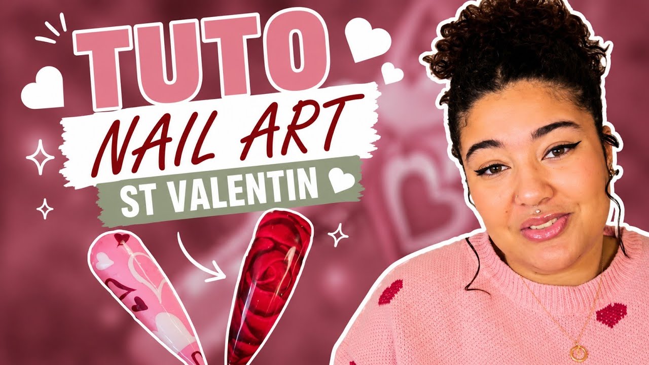 Nail Art Saint-Valentin 💖 Cœurs & rose incrustée en blooming gel | Technique onglerie