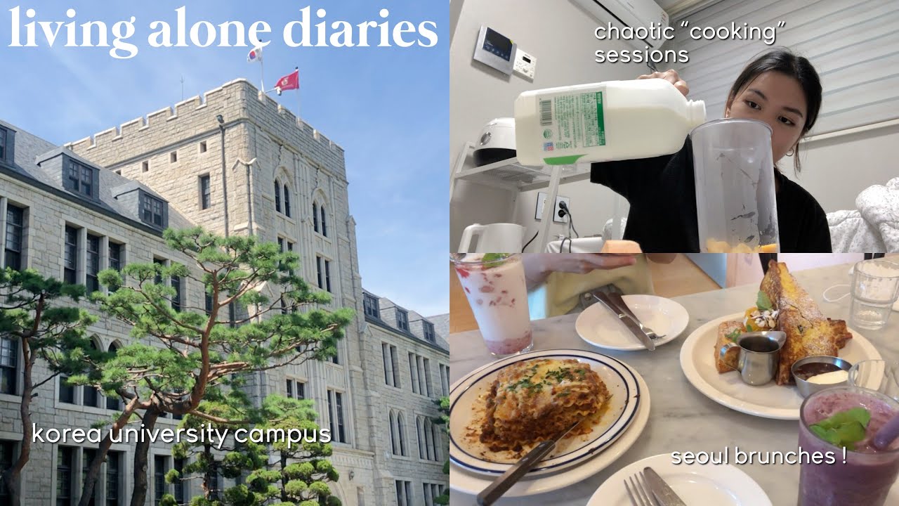 living alone diaries / korea university campus, rice cooker cake, sweet potato latte, seoul brunch