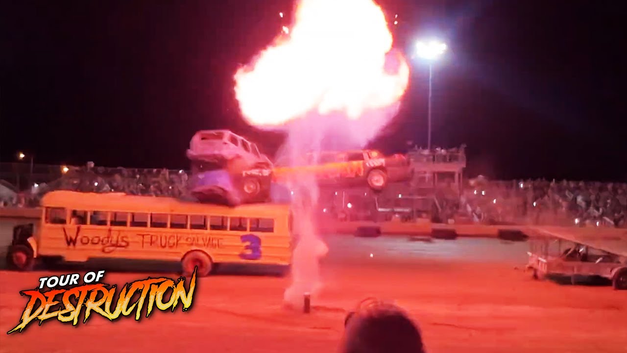 INSANE LIMO JUMP OVER SCHOOL BUS - Tour of Destruction @ Ocala Speedway