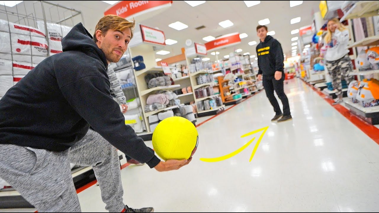 KICKBALL WITH STRANGERS IN STORES! *got away with it*