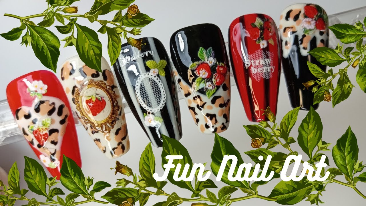 Cheeta Print & Strawberry Nail Art