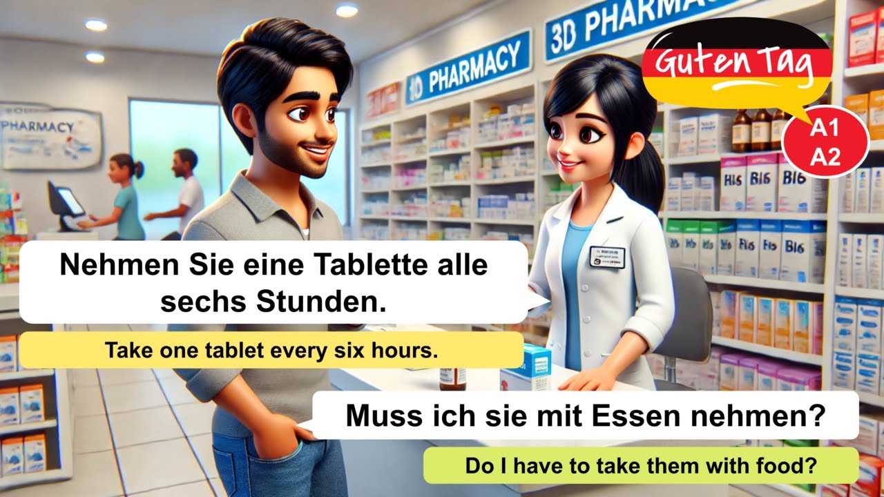 At the Pharmacy in German &ndash; Simple Beginner-Friendly Dialogue with English Subtitles