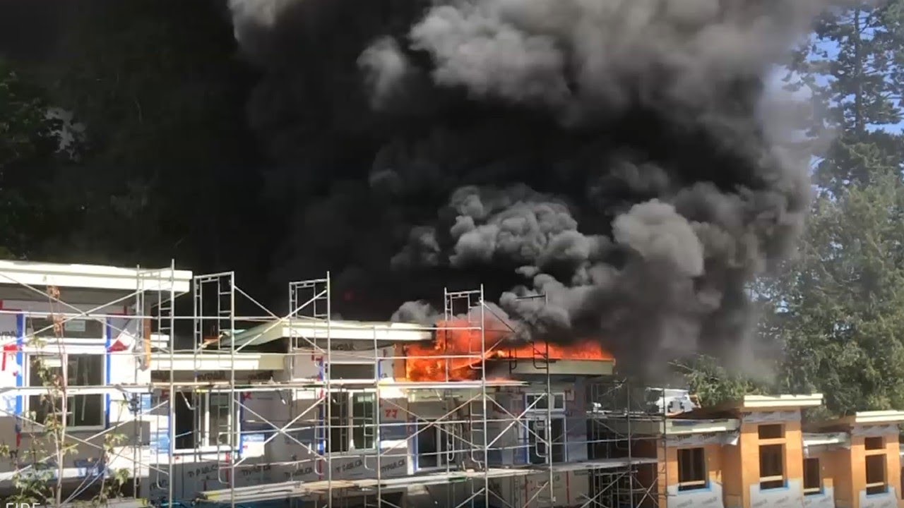 Firefighters battle blaze at residential construction site in Langford