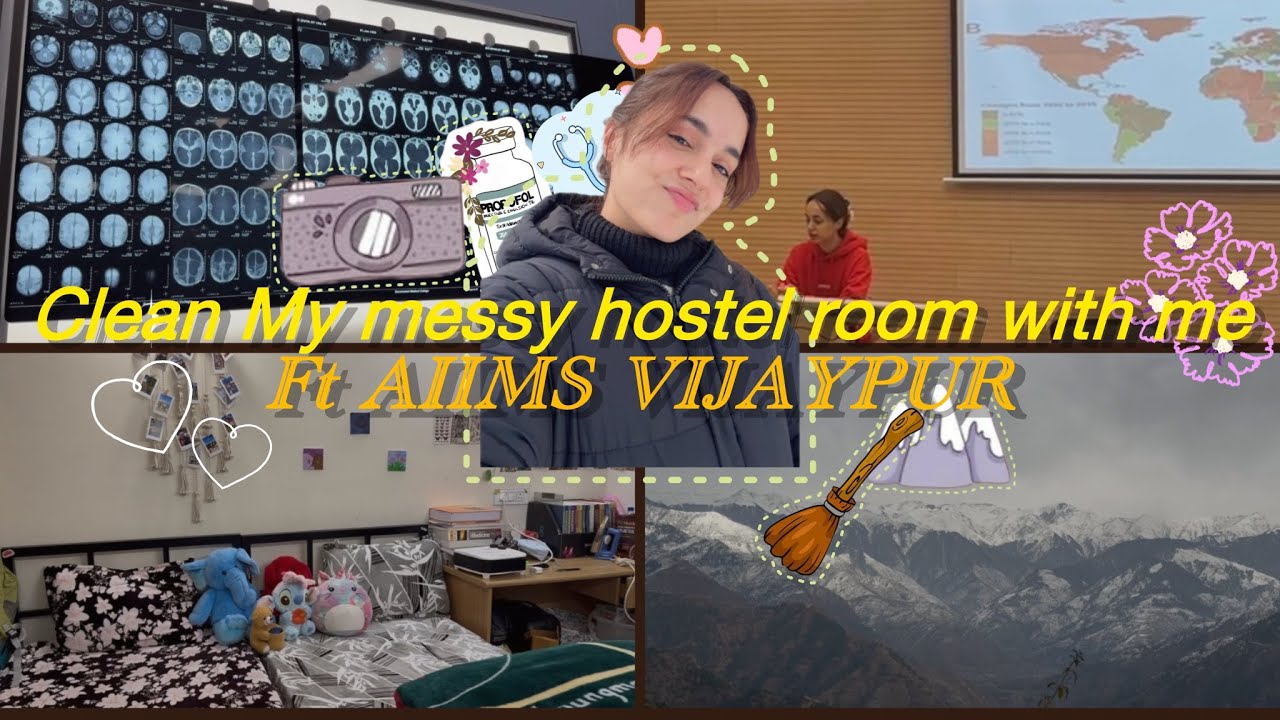 CLEAN MY MESSY HOSTEL ROOM WITH ME - AIIMS VIJAYPUR|🧹💌cleaning,organising,classes,Anesthesia,home