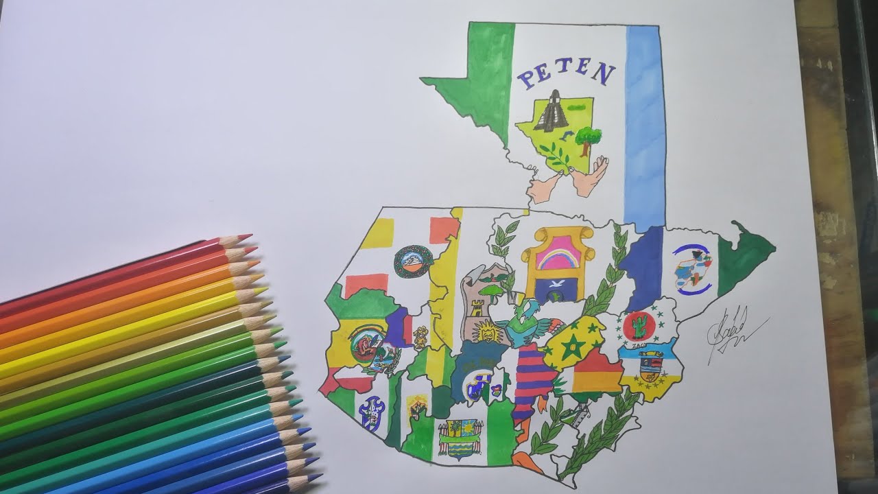 Guatemala subdivisions flag map | Dibujo del mapa de la bandera de los departamentos de Guatemala