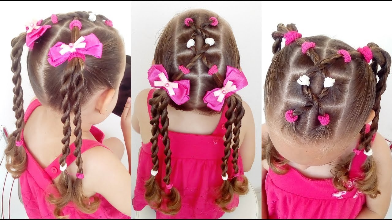 Penteado Infantil fácil com amarração e cabelo enroladinho