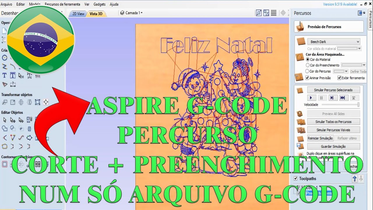 TUTORIAL - PERCURSO DE CORTE E PREENCHIMENTO NUM SÓ ARQUIVO G-CODE -ASPIRE
