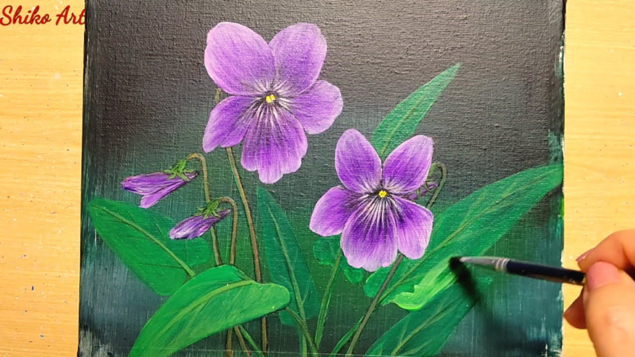 アクリル絵の具で【スミレの花】の描き方/初心者のための簡単なアクリル画/Step by step