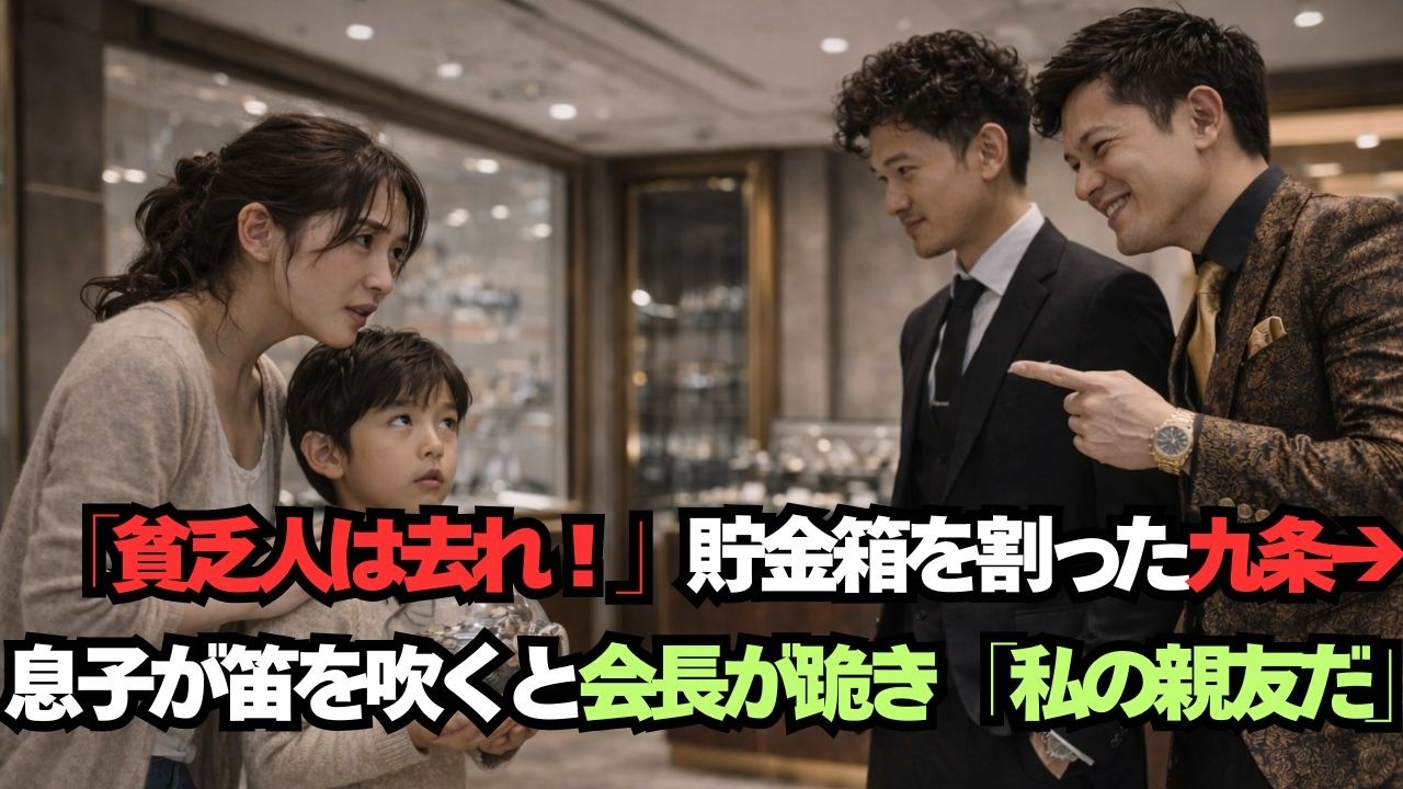 5年貯めた貯金箱を割る九条「汚い小銭ｗ」→笛を吹くと会長が跪き九条家が全財産喪失