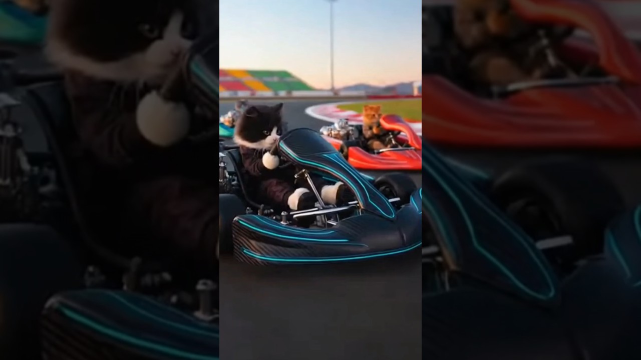 Cute Tuxedo Kitten Becomes the Fastest Go-Kart Racer 🏁🐱