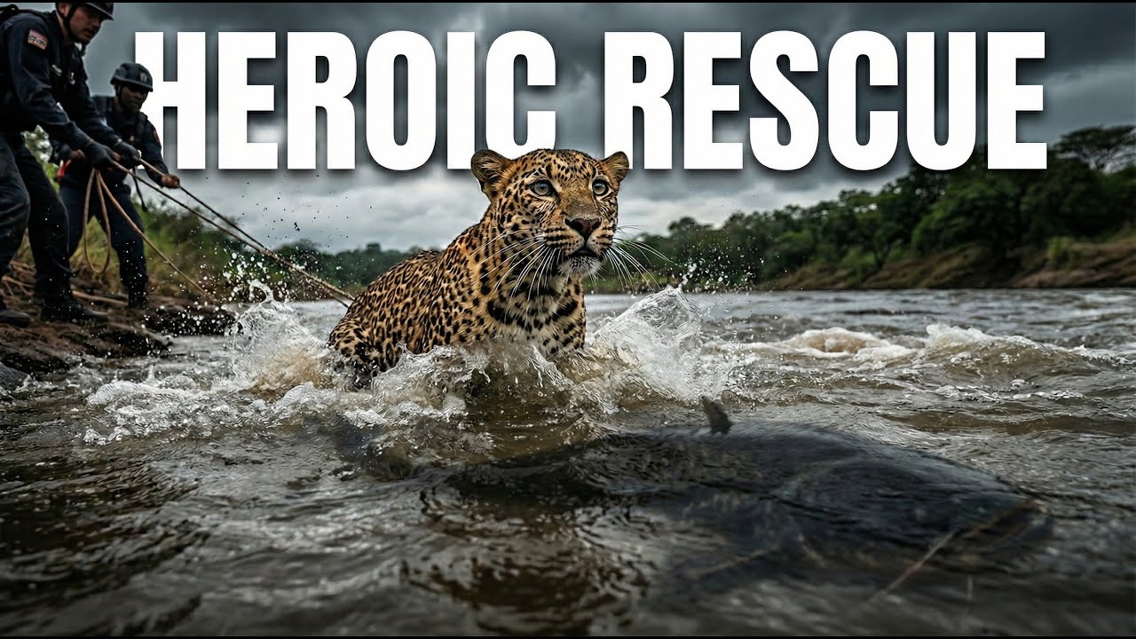 Heroic Rescue Team Saves a Struggling Mother Leopard from a Giant Catfish