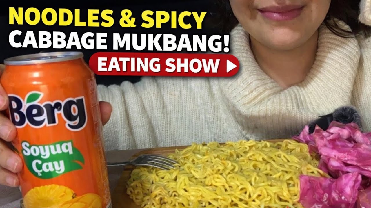 ASMR Noodles Mukbang 🍜 | Spicy Pickled Cabbage & Iced Tea