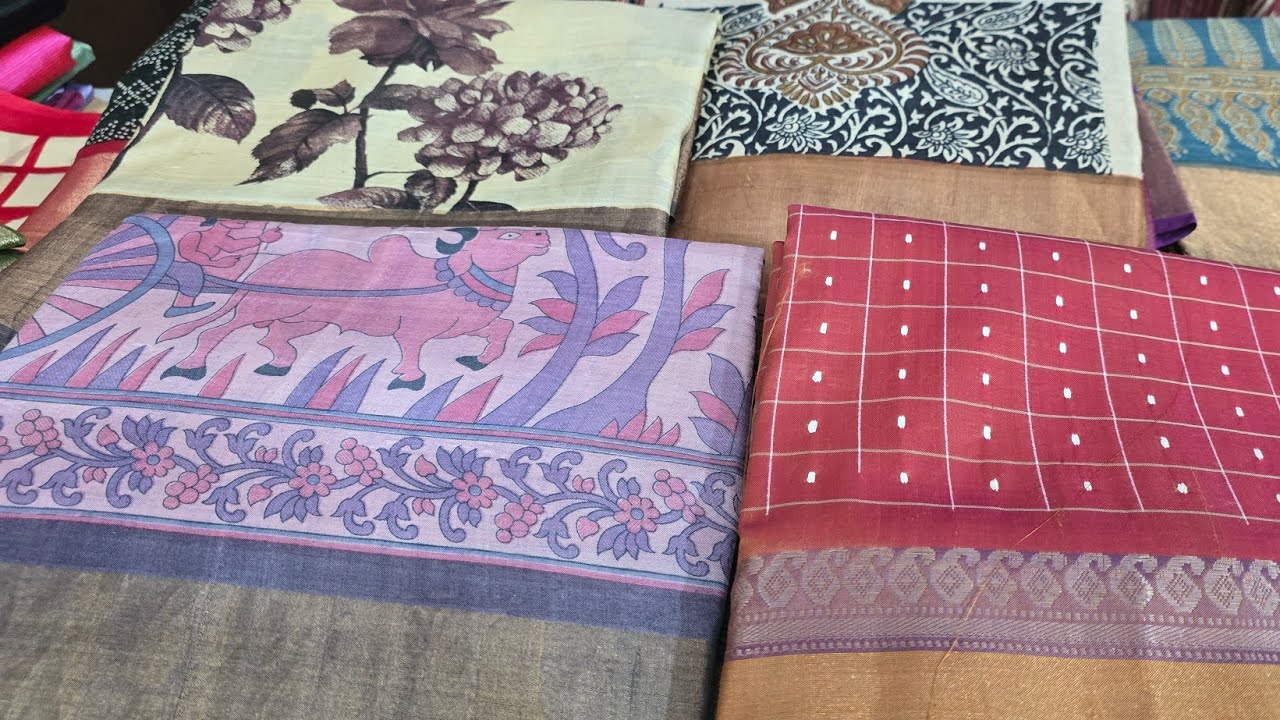 Pure Kathan Pattu#Prited Tussar sarees#chinon Sarees,73375 13324