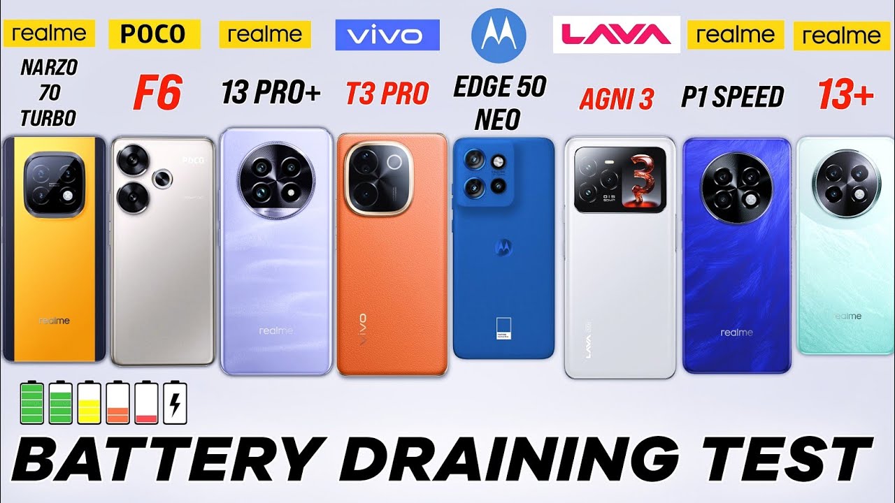 Lava Agni 3 vs Edge 50 Neo vs Narzo 70 Turbo vs P1 Speed vs Poco F6 vs Vivo T3 Pro - Battery Drain