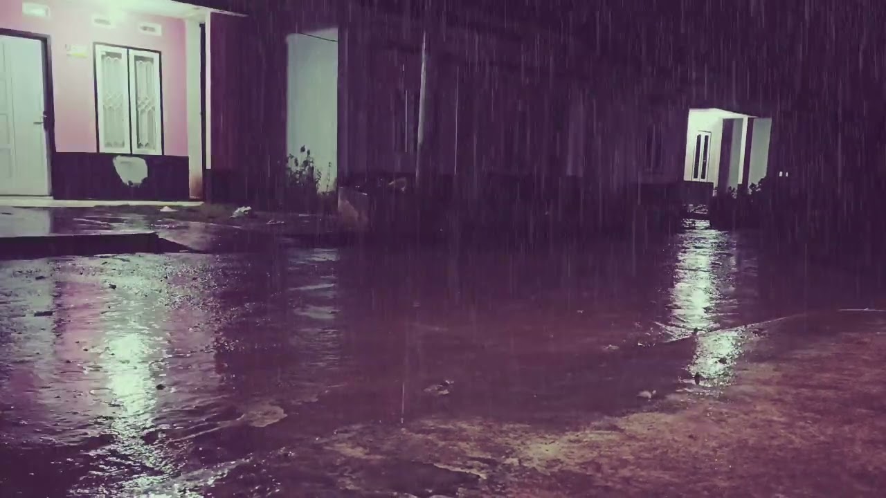 Full of energy to immediately fall asleep with heavy rain on the roof of the house at night 
